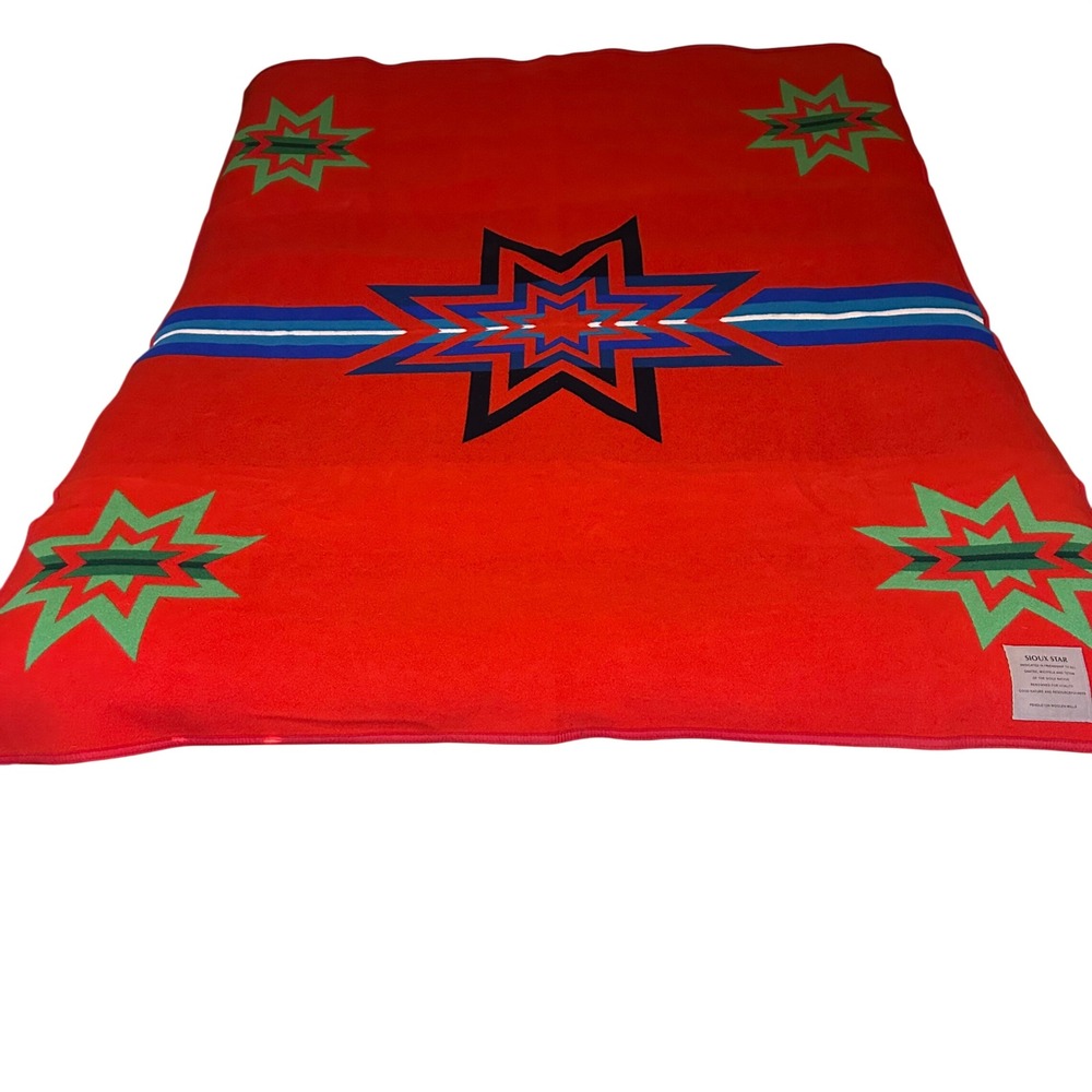 Pendleton Beaver State Sioux Star Wool Blanket Reversible Red Green 77x63 USA
